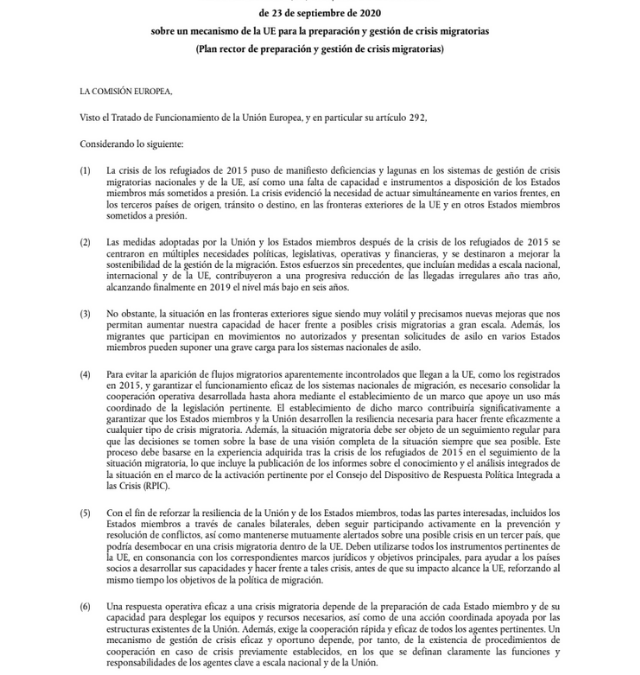 Recomendación del Plan Rector de preparación y gestión de crisis migratorias