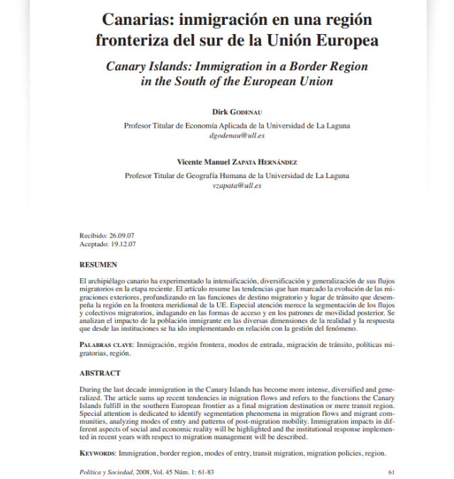 Canarias: inmigración en una región fronteriza del sur de la Unión Europea
