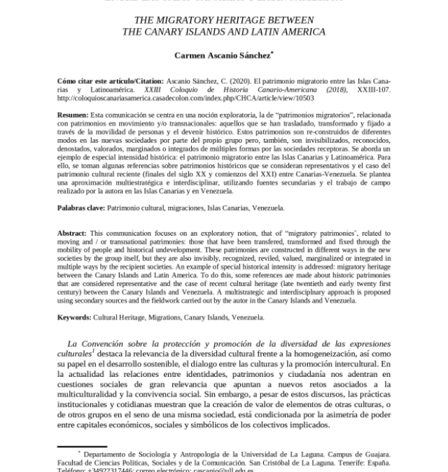 El patrimonio migratorio entre las Islas Canarias y Latinoamérica