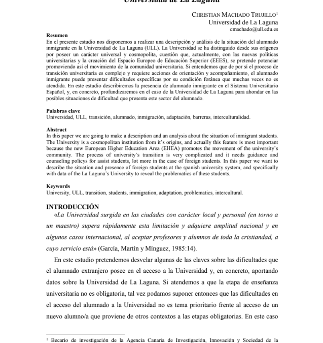 Inmigración y Universidad. Una aproximación al caso de la Universidad de La Laguna.