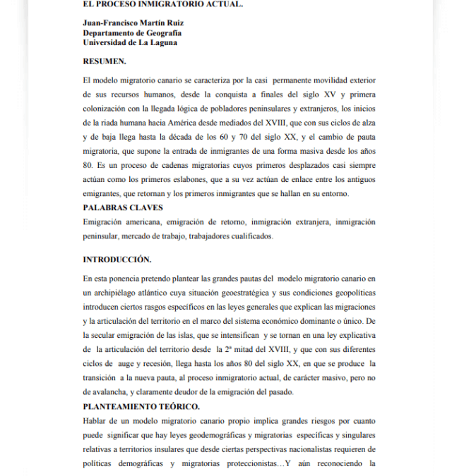 El modelo migratorio de Canarias en el contexto español: el proceso inmigratorio actual