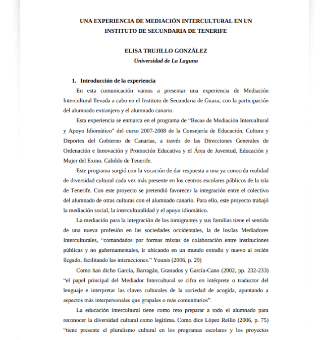 Una experiencia de mediación intercultural en un instituto de secundaria de Tenerife