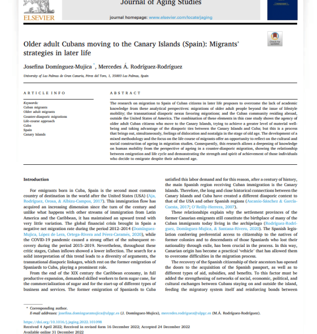 Older adult Cubans moving to the Canary Islands (Spain): Migrants’ strategies in later life
