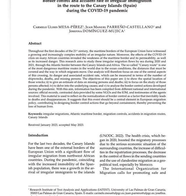 Border control and accident rate of irregular immigration in the route to the Canary Islands (Spain) during the COVID-19 pandemic