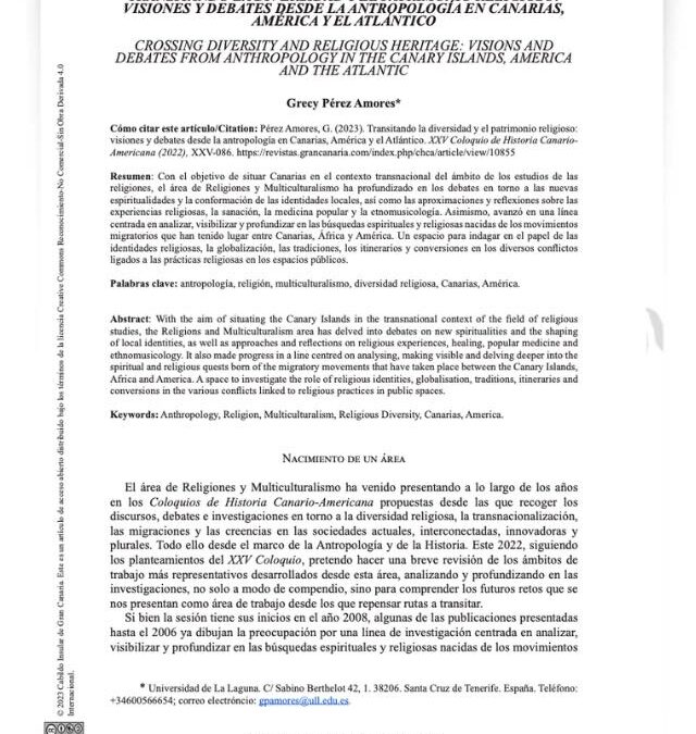 Transitando la diversidad y el patrimonio religioso: visiones y debates desde la antropología en Canarias, América y el Atlántico