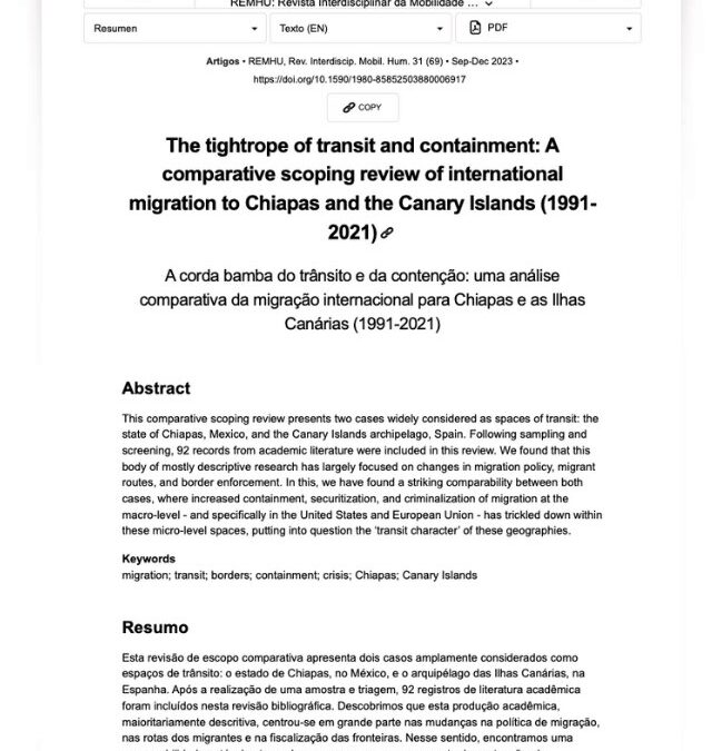 The tightrope of transit and containment: A comparative scoping review of international migration to Chiapas and the Canary Islands (1991-2021)