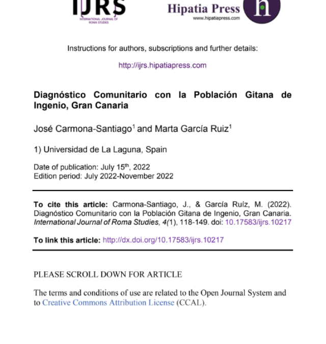Diagnóstico Comunitario con la Población Gitana de Ingenio, Gran Canaria