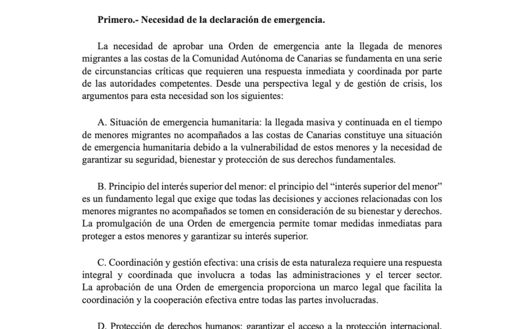 Orden de 27 de septiembre de 2023, declaración de emergencia social situación menores extranjeros no acompañados