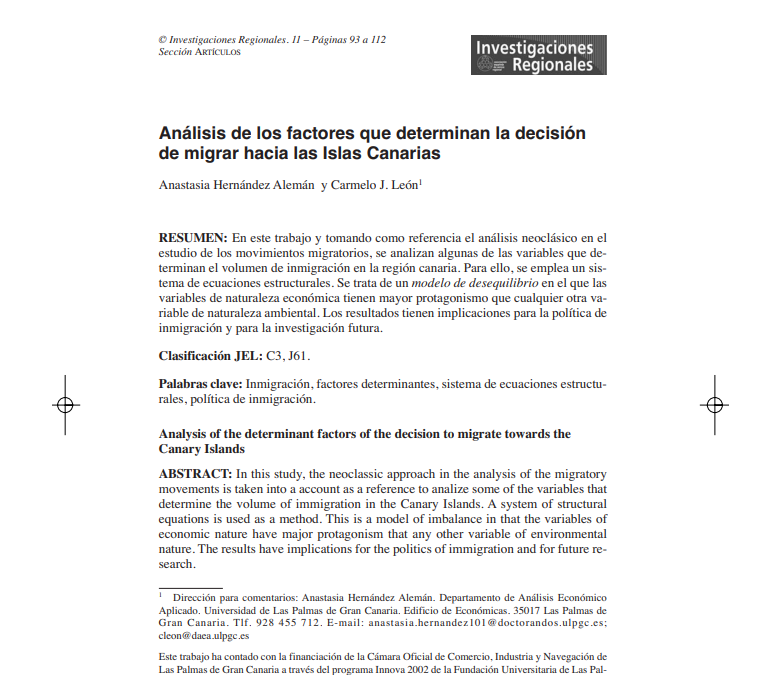 Análisis de los factores que determinan la decisión de migrar hacia las Islas Canarias