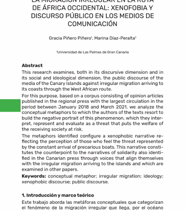 La migración irregular en la ruta de África Occidental Xenofobia y discurso público en los medios de comunicación