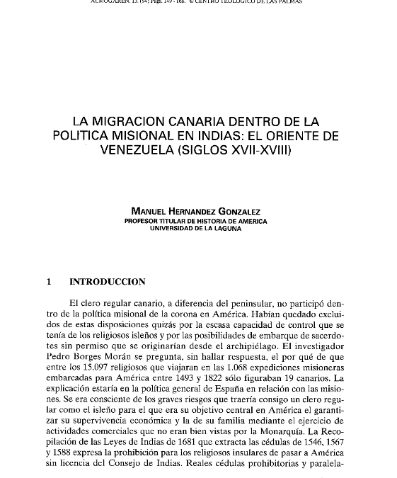 La migración canaria dentro de la política misional en IndiasEl oriente de Venezuela (siglos XVII-XVIII)