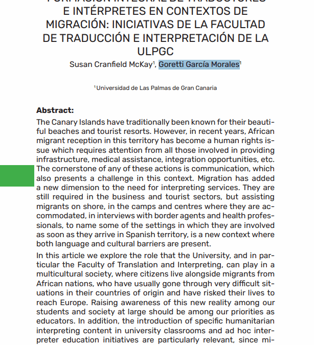 Formación integral de traductores e intérpretes en contextos de migración: iniciativas de la facultad de traducción e interpretación de la ULPGC