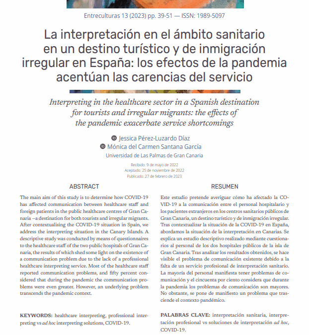 La interpretación en el ámbito sanitario en un destino turístico y de inmigración irregular en España: los efectos de la pandemia acentúan las carencias del servicio