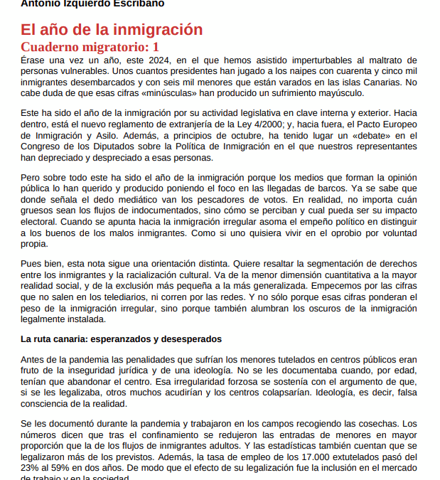 El año de la inmigración Cuaderno migratorio: 1