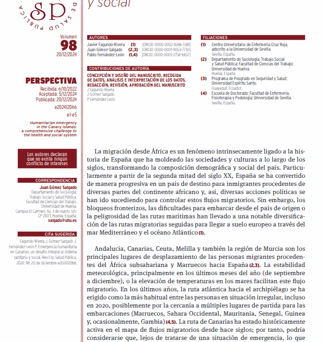 Emergencia humanitaria en Canarias: un desafío integral al sistema sanitario y social.