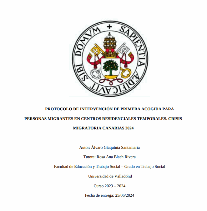 Protocolo de intervención de primera acogida para personas migrantes en centros residenciales temporales. Crisis migratoria Canarias 2024