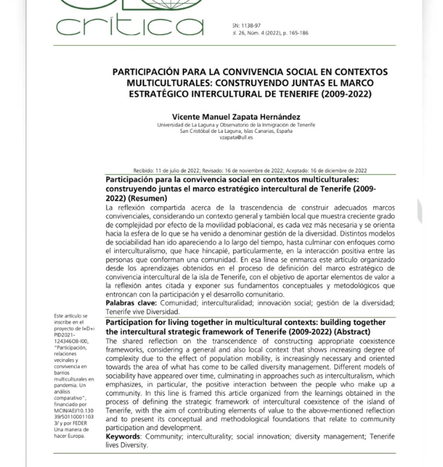 Participación para la convivencia social en contextos multiculturales: construyendo juntas el marco estratégico intercultural de Tenerife (2009-2022)