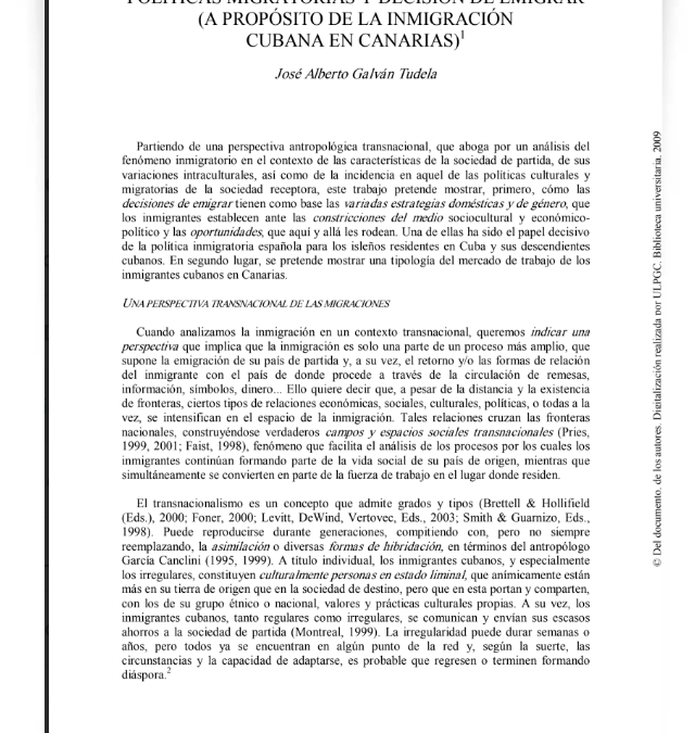 POLÍTICAS MIGRATORIAS Y DECISIÓN DE EMIGRAR  (A PROPÓSITO DE LA INMIGRACIÓN CUBANA EN CANARIAS)